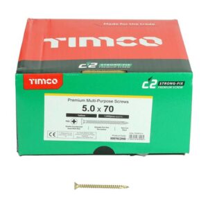 5.0 x 70mm Timco C2 Strong Fix PZ Double Countersunk Sharp Point Premium Wood Screw Index Zinc-Yellow (Box of 1000)
