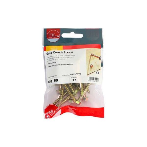 6.0 x 50 mmTimco Advanced Coach Screw Hex Flange - Zinc & Yelow (TIMpac of 12)