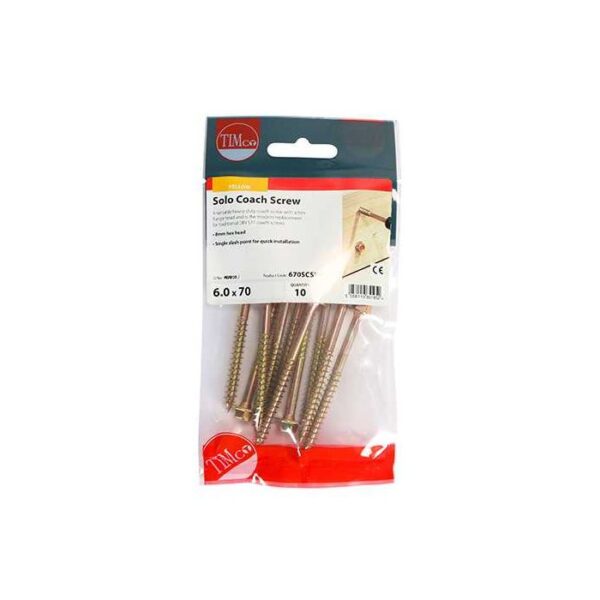 6.0 x 70 mmTimco Advanced Coach Screw Hex Flange - Zinc & Yelow (TIMpac of 10)