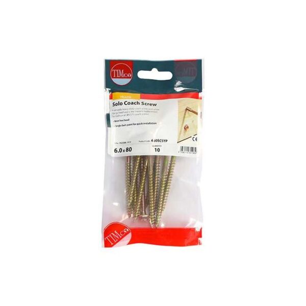 6.0 x 80 mmTimco Advanced Coach Screw Hex Flange - Zinc & Yelow (TIMpac of 10)