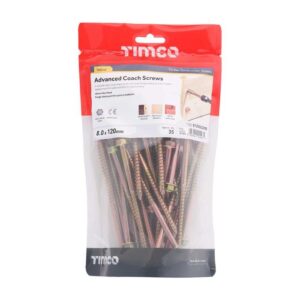 8.0 x 120 mmTimco Advanced Coach Screw Hex Flange - Zinc & Yelow (TIMbag of 35)