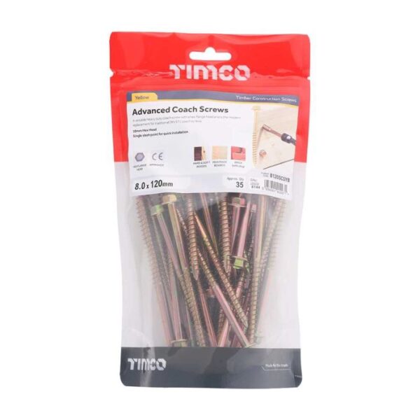 8.0 x 120 mmTimco Advanced Coach Screw Hex Flange - Zinc & Yelow (TIMbag of 35)