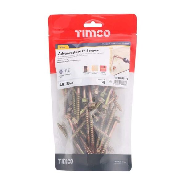 8.0 x 80 mmTimco Advanced Coach Screw Hex Flange - Zinc & Yelow (TIMbag of 48)