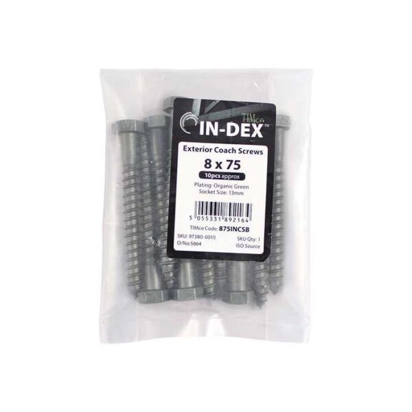 6.0 x 75mm Timco Coach Screw Hex Exterior Green (Bag of 10)