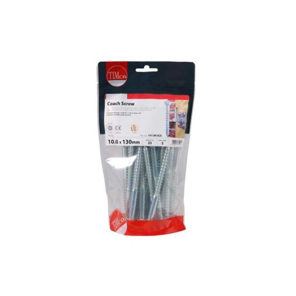 10.0 x 130mm Timco Coach Screw Hex Zinc (TIMbag of 23)
