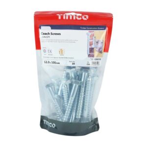 12.0 x 100mm Timco Coach Screw Hex Zinc (TIMbag of 20)