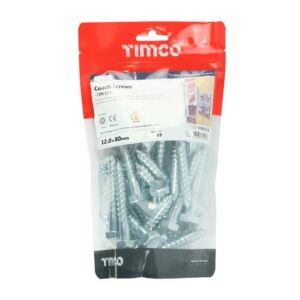 12.0 x 80mm Timco Coach Screw Hex Zinc (TIMbag of 25)