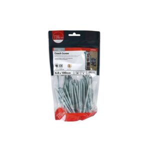 6.0 x 100mm Timco Coach Screw Hex Zinc (TIMbag of 70)