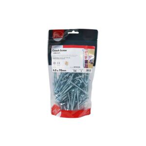 6.0 x 70mm Timco Coach Screw Hex Zinc (TIMbag of 100)