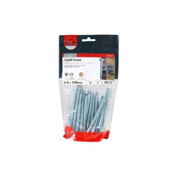 8.0 x 100mm Timco Coach Screw Hex Zinc (TIMbag of 40) - Image 3