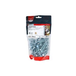 8.0 x 50mm Timco Coach Screw Hex Zinc (TIMbag of 75)
