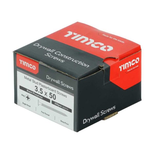 3.5 x 50mm Timco Drywall Screws PH Bugle Fine Thread Black (Box of 200) - Image 2