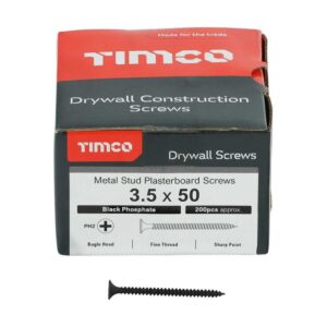 3.5 x 50mm Timco Drywall Screws PH Bugle Fine Thread Black (Box of 200)