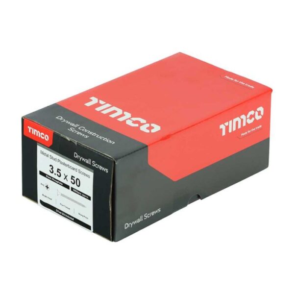 3.5 x 50mm Timco Drywall Screws PH Bugle Fine Thread Black (Box of 1000) - Image 2