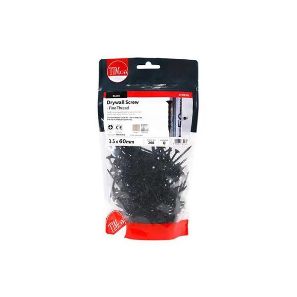 3.5 x 60mm Timco Drywall Screws PH Bugle Fine Thread Black (TIMbag of 200)