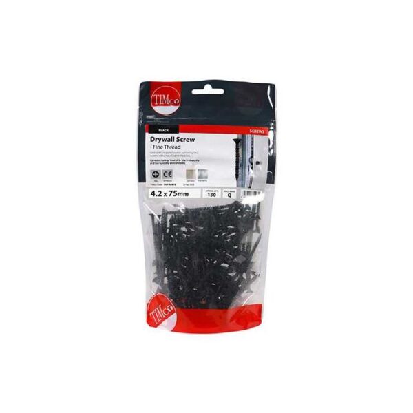 4.2 x 75mm Timco Drywall Screws PH Bugle Fine Thread Black (TIMbag of 130)