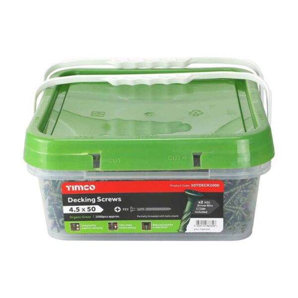 4.5 x 60 Timco Decking Screws PZ Double Countersunk Exterior Green (Box of 1000)