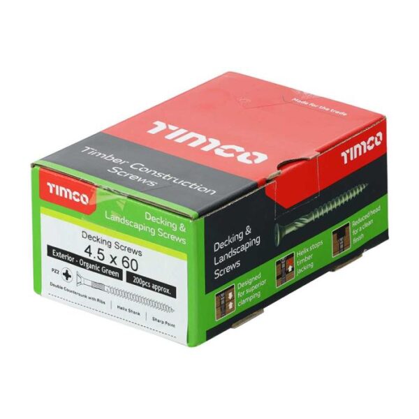 4.5 x 60 Timco Decking Screws PZ Double Countersunk Exterior Green (Box of 200) - Image 2