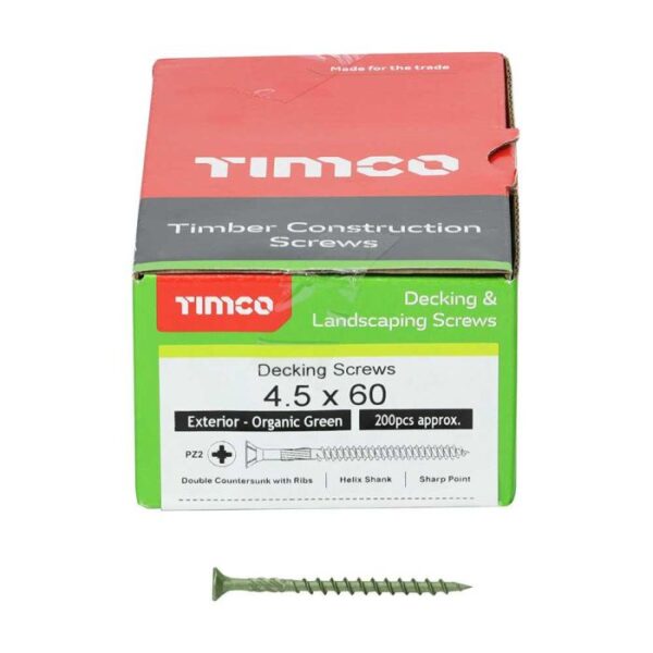 4.5 x 60 Timco Decking Screws PZ Double Countersunk Exterior Green (Box of 200)