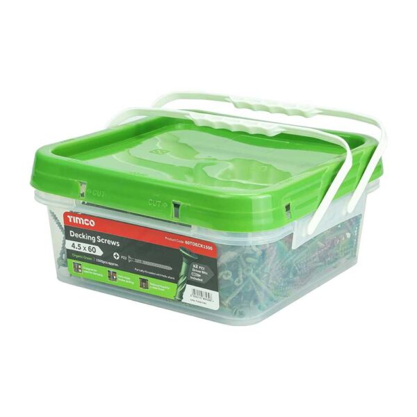 4.5 x 60 Timco Decking Screws PZ Double Countersunk Exterior Green (Tub of 1500) - Image 2