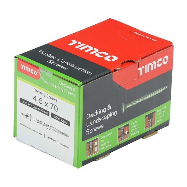 4.5 x 70 Timco Decking Screws PZ Double Countersunk Exterior Green (Box of 200) - Image 2