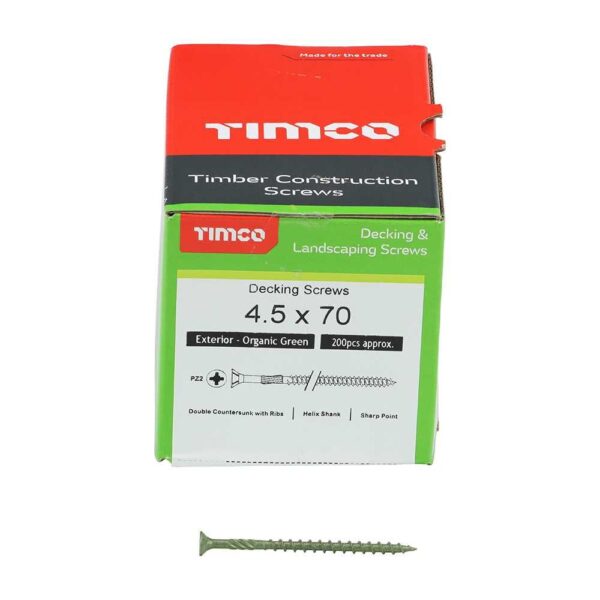 4.5 x 70 Timco Decking Screws PZ Double Countersunk Exterior Green (Box of 200)
