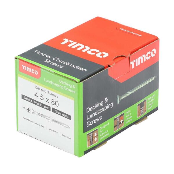 4.5 x 80 Timco Decking Screws PZ Double Countersunk Exterior Green (Box of 200) - Image 2