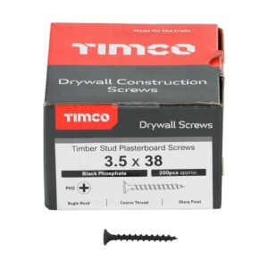 3.5 x 38mm Timco Drywall Screws PH Bugle Coarse Thread Grey (Box of 200)