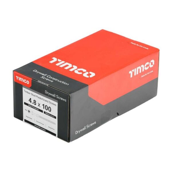 4.8 x 100mm Timco Drywall Screws PH Bugle Coarse Thread Grey (Box of 500) - Image 2
