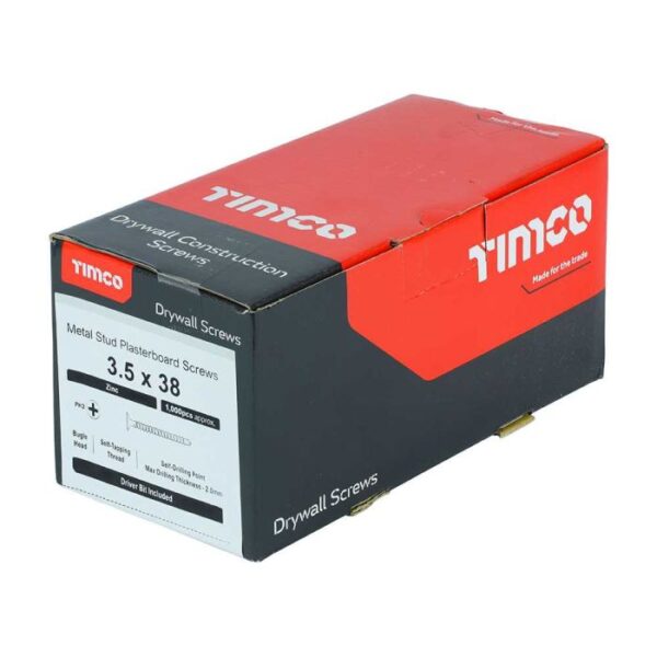 3.5 x 38mm Timco Drywall Screws PH Bugle Self Drilling Zinc (Box of 1000) - Image 2