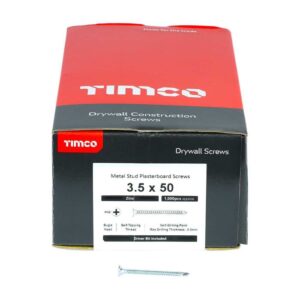 3.5 x 50mm Timco Drywall Screws PH Bugle Self Drilling Zinc (Box of 1000)