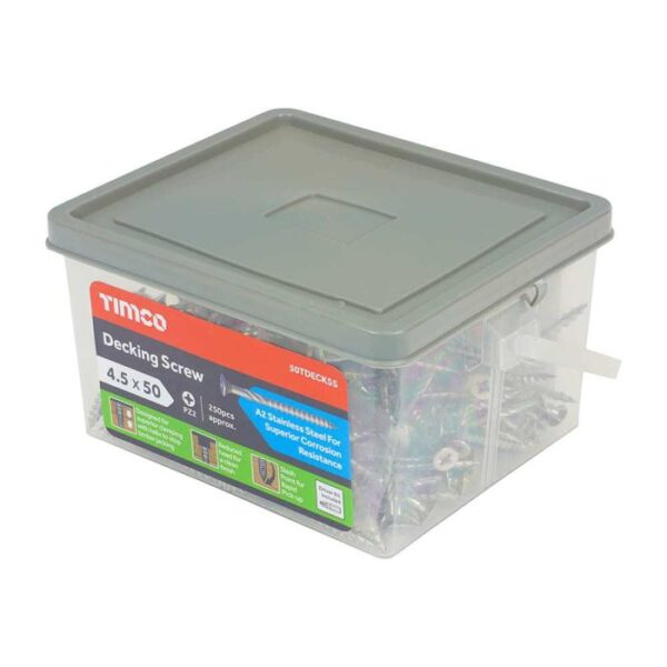 4.5 x 50mm Timco Decking Screws PZ Double Countersunk Stainless Steel (Tub of 250) - Image 2