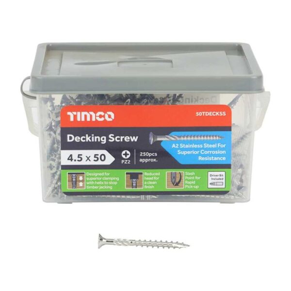 4.5 x 50mm Timco Decking Screws PZ Double Countersunk Stainless Steel (Tub of 250)