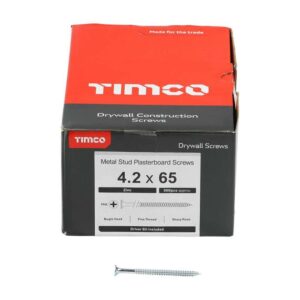 4.2 x 65mm Timco Drywall Screws PH Bugle Fine Thread Zinc (Box of 500)