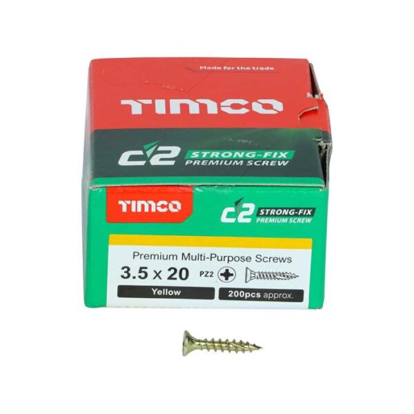 3.5 x 20mm Timco C2 Strong Fix PZ Double Countersunk Sharp Point Premium Wood Screw Zinc-Yellow (Box of 200)
