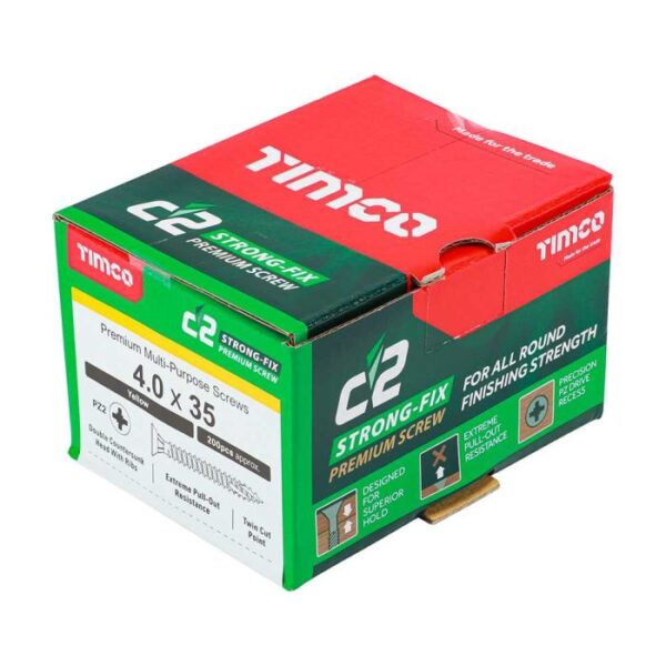 4.0 x 35mm Timco C2 Strong Fix PZ Double Countersunk Sharp Point Premium Wood Screw Zinc-Yellow (Box of 200) - Image 2