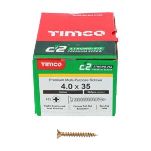 4.0 x 35mm Timco C2 Strong Fix PZ Double Countersunk Sharp Point Premium Wood Screw Zinc-Yellow (Box of 200)