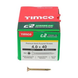 4.0 x 40mm Timco C2 Strong Fix PZ Double Countersunk Sharp Point Premium Wood Screw Zinc-Yellow (Box of 200)