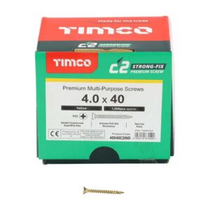 4.0 x 40mm Timco C2 Strong Fix PZ Double Countersunk Sharp Point Premium Wood Screw Index Zinc-Yellow (Box of 1000)