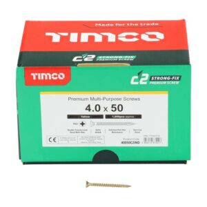 4.0 x 50mm Timco C2 Strong Fix PZ Double Countersunk Sharp Point Premium Wood Screw Index Zinc-Yellow (Box of 1000)