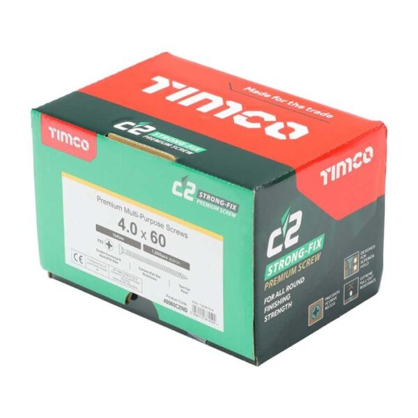 4.0 x 60mm Timco C2 Strong Fix PZ Double Countersunk Sharp Point Premium Wood Screw Index Zinc-Yellow (Box of 1000) - Image 2