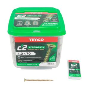 4.0 x 70mm Timco C2 Strong Fix PZ Double Countersunk Sharp Point Premium Wood Screw Zinc-Yellow (Tub of 500)