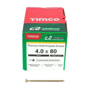 4.0 x 80mm Timco C2 Strong Fix PZ Double Countersunk Sharp Point Premium Wood Screw Zinc-Yellow (Box of 200)