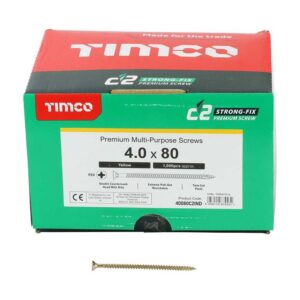 4.0 x 80mm Timco C2 Strong Fix PZ Double Countersunk Sharp Point Premium Wood Screw Index Zinc-Yellow (Box of 1000)