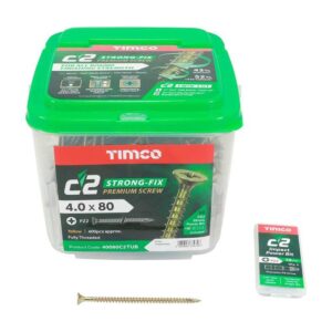 4.0 x 80mm Timco C2 Strong Fix PZ Double Countersunk Sharp Point Premium Wood Screw Zinc-Yellow (Tub of 400)