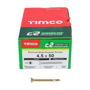4.5 x 50mm Timco C2 Strong Fix PZ Double Countersunk Sharp Point Premium Wood Screw Zinc-Yellow (Box of 200)