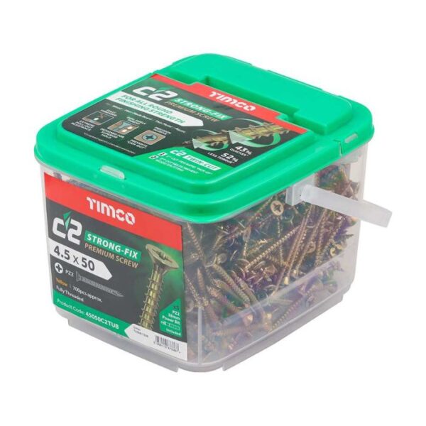 4.5 x 50 mm Timco C2 Strong Fix PZ Double Countersunk Premium Wood Screw ZInc-Yellow (Tub of 700) - Image 4