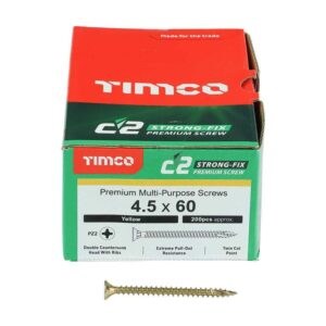 4.5 x 60mm Timco C2 Strong Fix PZ Double Countersunk Sharp Point Premium Wood Screw Zinc-Yellow (Box of 200)