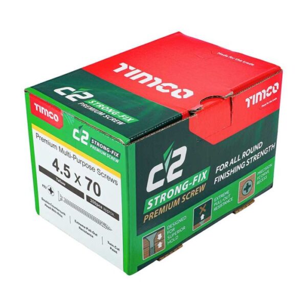 4.5 x 70mm Timco C2 Strong Fix PZ Double Countersunk Sharp Point Premium Wood Screw Zinc-Yellow (Box of 200) - Image 2
