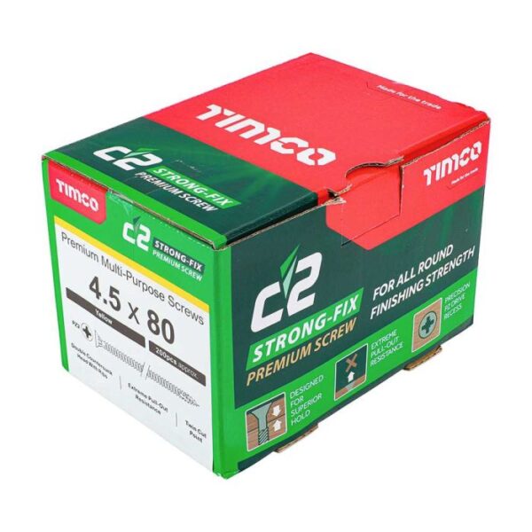 4.5 x 80mm Timco C2 Strong Fix PZ Double Countersunk Sharp Point Premium Wood Screw Zinc-Yellow (Box of 200) - Image 4